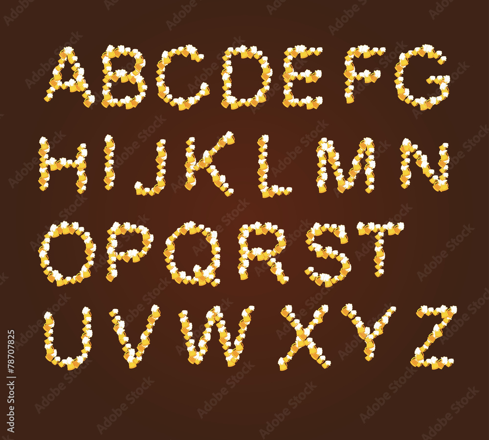 Font beer. Letters from beer mugs Font beer. Letters from beer mugs