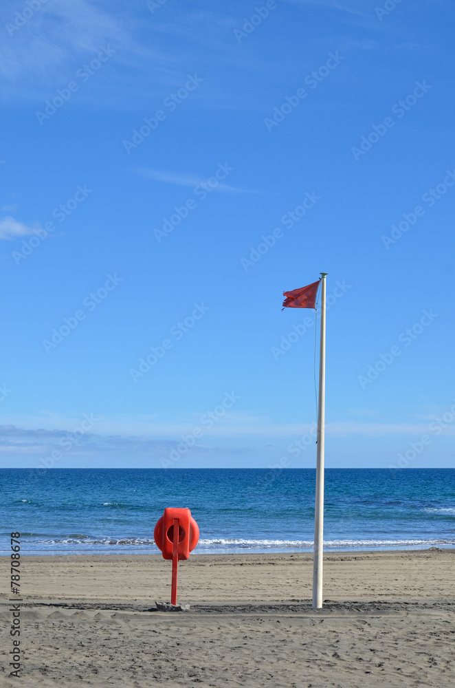 Red flag and lifebuoy