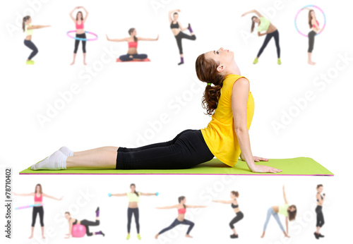 Women doing exercises, yoga...