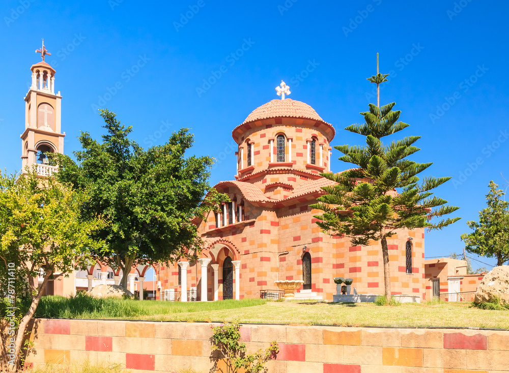 Church in the village of Pilon (Pylonas). Rhodes Island. Greece