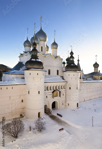 The Kremlin of Rostov the Great in winter, top view, Russia