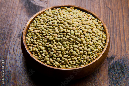 lentils on wood bowl