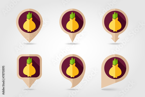 Onion mapping pins icons with long shadow