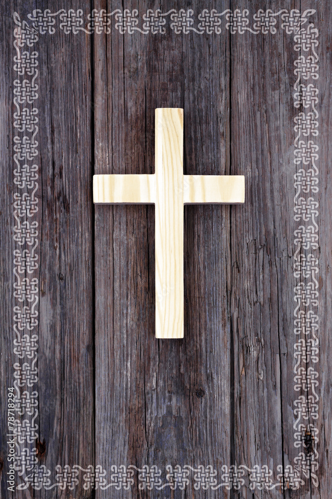 cross christian wooden background celtic border frame