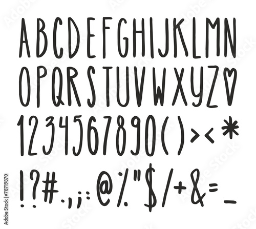 Tall And Skinny Handwriting Alphabet, Numbers And Symbols Set 1
