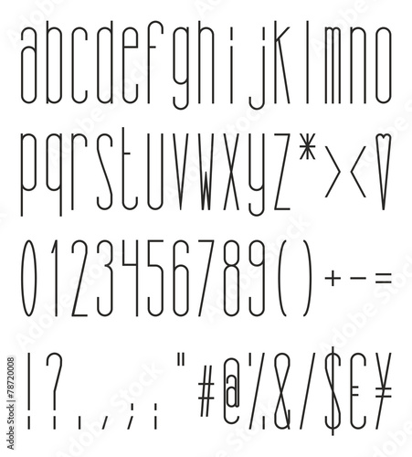 Tall And Skinny Regular Small Alphabet, Numbers And Symbols
