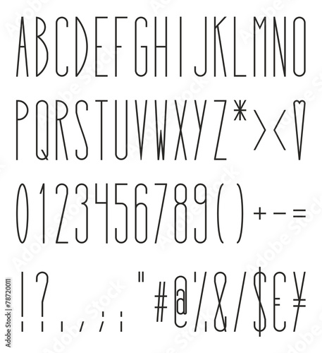 Tall And Skinny Regular Alphabet, Numbers And Symbols