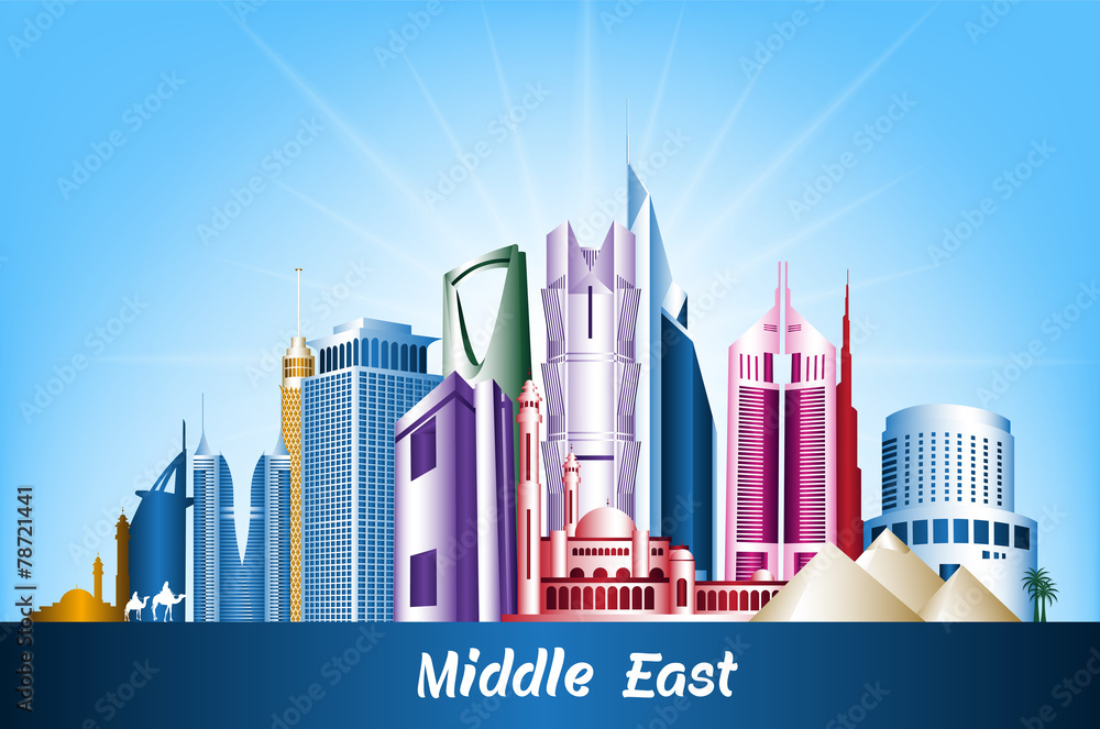 Obraz premium Colorful Cities and Famous Buildings in Middle East