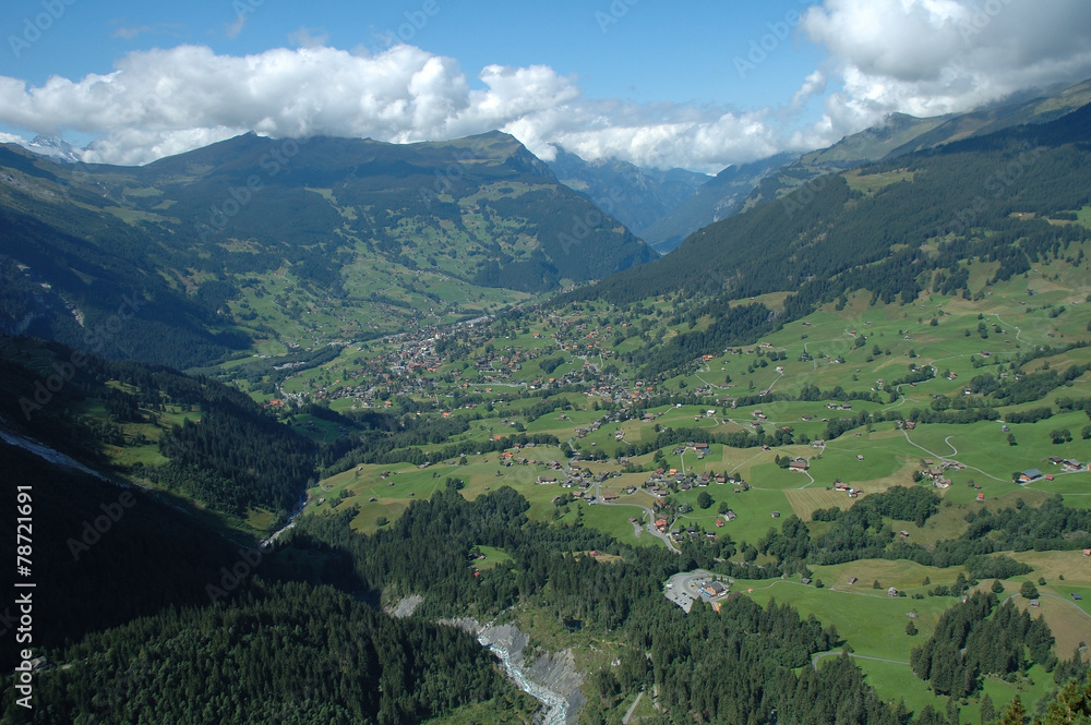 Fototapeta premium Valley and Grindelwald city in Switzerland.