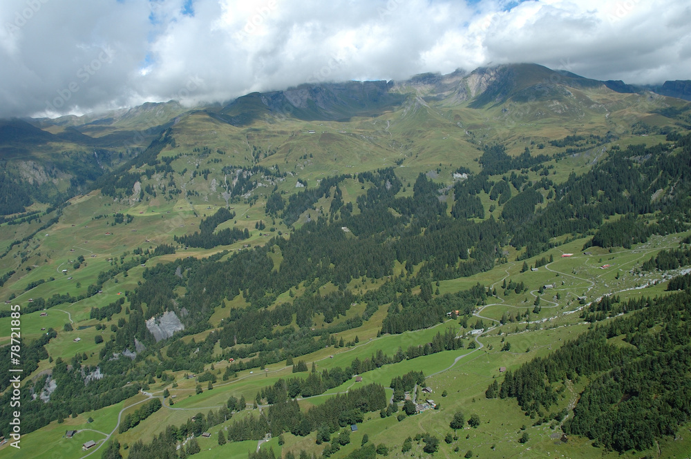 Valley and Grindelwald city in Switzerland.