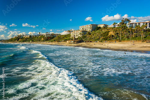 Waves in the Pacific Ocean and view of the beach in San Clemente photo