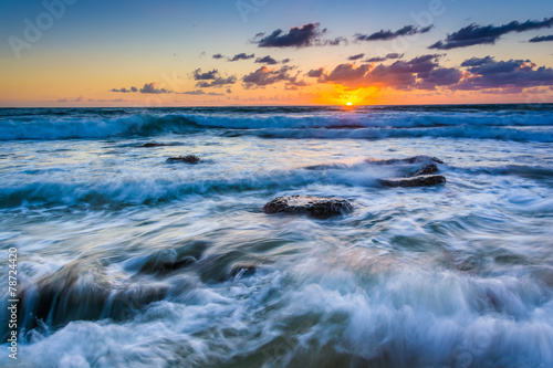 Waves in the Pacific Ocean at sunset, in Laguna Beach, Californi