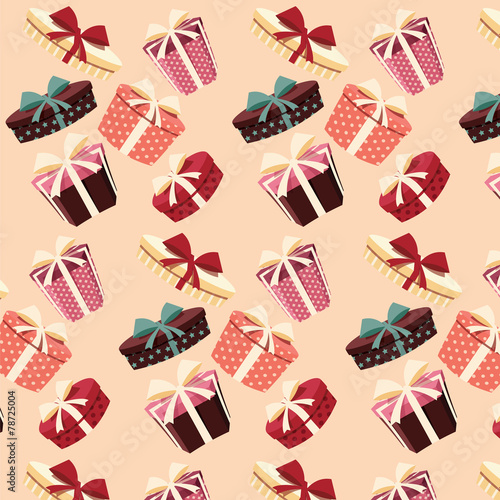 Background with colorful gift boxes, seamless pattern