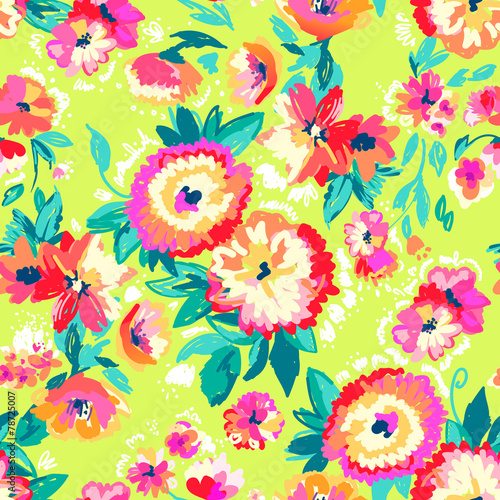 Painted bright flowers ~ seamless background