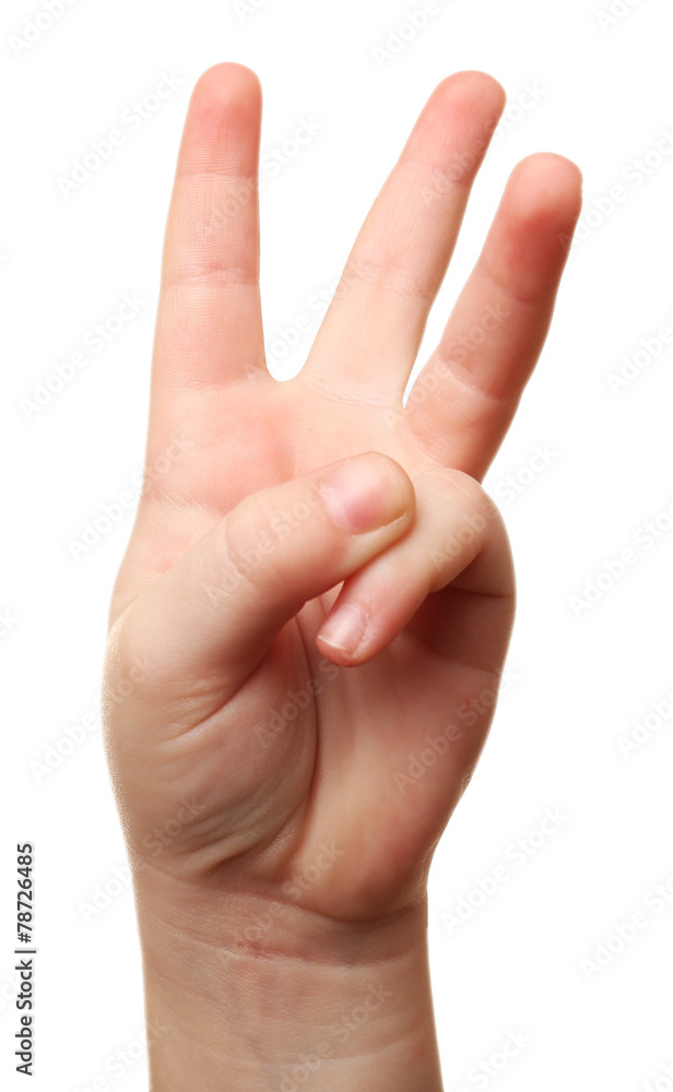 Child hand isolated on white