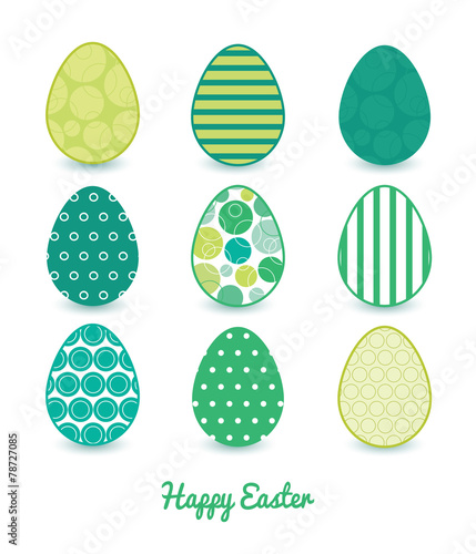 Vector abstract green circles set of nine colorful Easter eggs