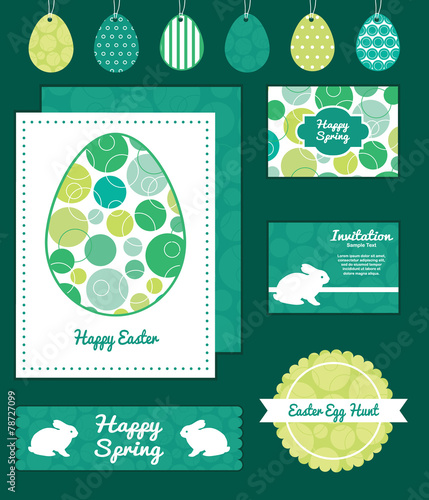 Vector abstract green circles set of Easter cards, labels, tags