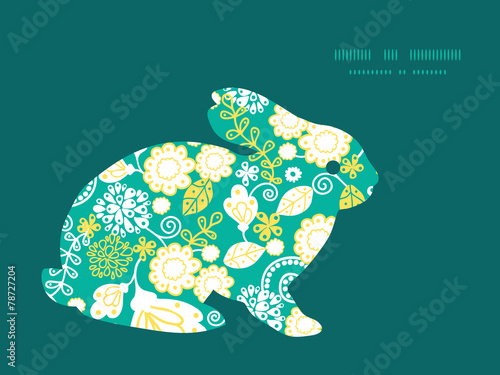 Vector emerald flowerals bunny rabbit silhouette Easter frame