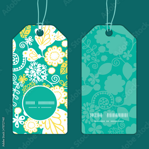 Vector emerald flowerals vertical round frame pattern tags set