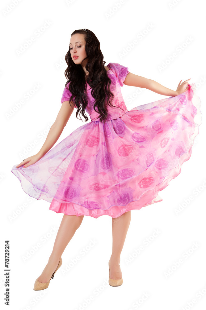 Naklejka premium Portrait of attractive sexy girl in pink dress.