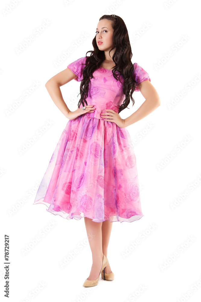 Portrait of attractive sexy girl in pink dress. Portrait of attractive sexy girl in pink dress.