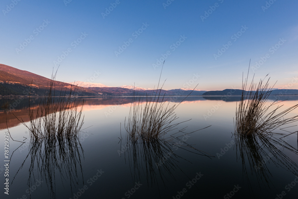 Winter sunset at a lake