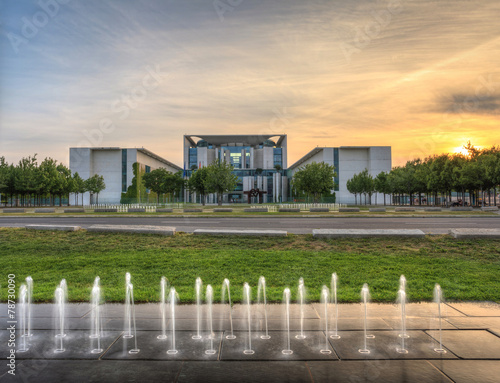 sunset at German Chancellery in Berlin Germany