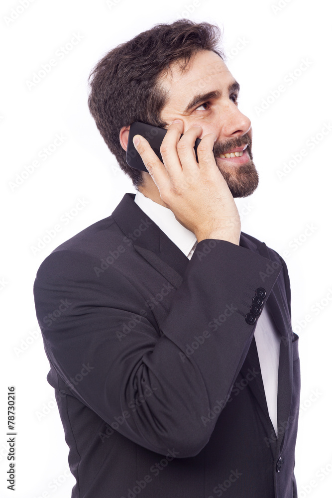 Handsome business man talking on the phone, isolated on white ba Handsome business man talking on the phone, isolated on white ba