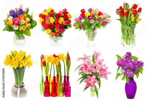 Fototapeta Naklejka Na Ścianę i Meble -  Bouquet of colorful flowers. tulips, roses, lilac, narcissus, li