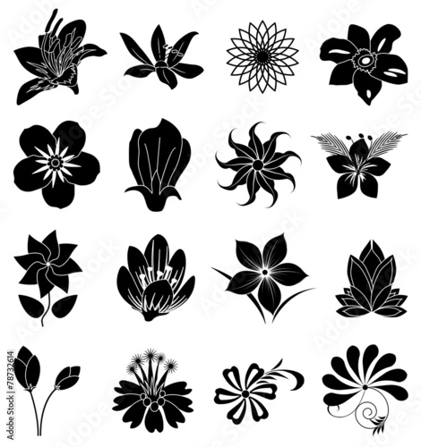 flower silhouette icons set