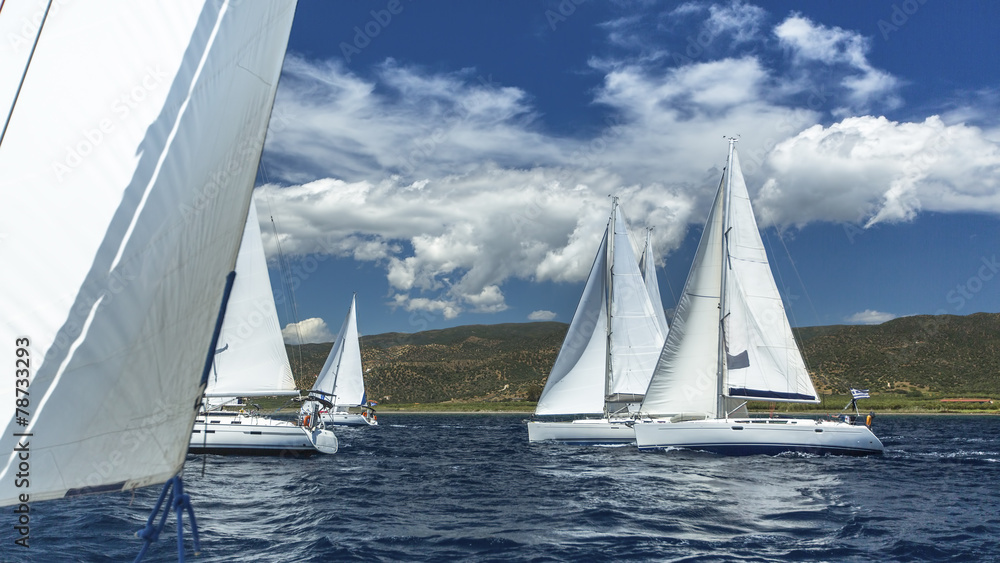 Fototapeta premium Sailboats participate in sailing regatta on the Sea. Sailing.