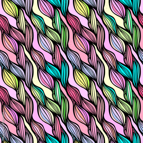 Vector seamless colorful hand drawn pattern. Wave fantasy backgr photo