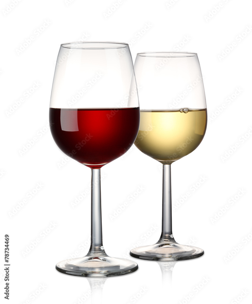 Red wine and White wine isolated on white Red wine and White wine isolated on white