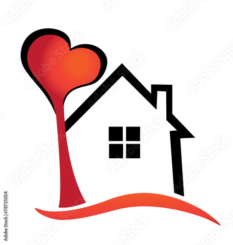 House with love heart tree logo vector