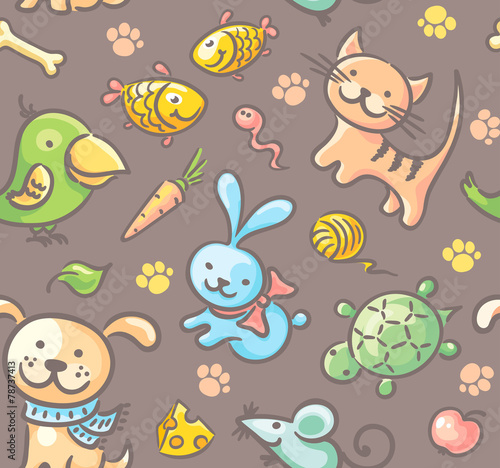 Pattern with pets and their food