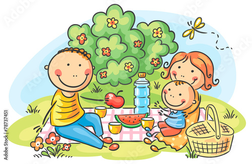Family having picnic outdoors