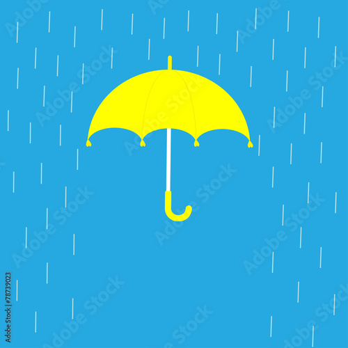 Blue umbrella and rain lines. Template. Flat design