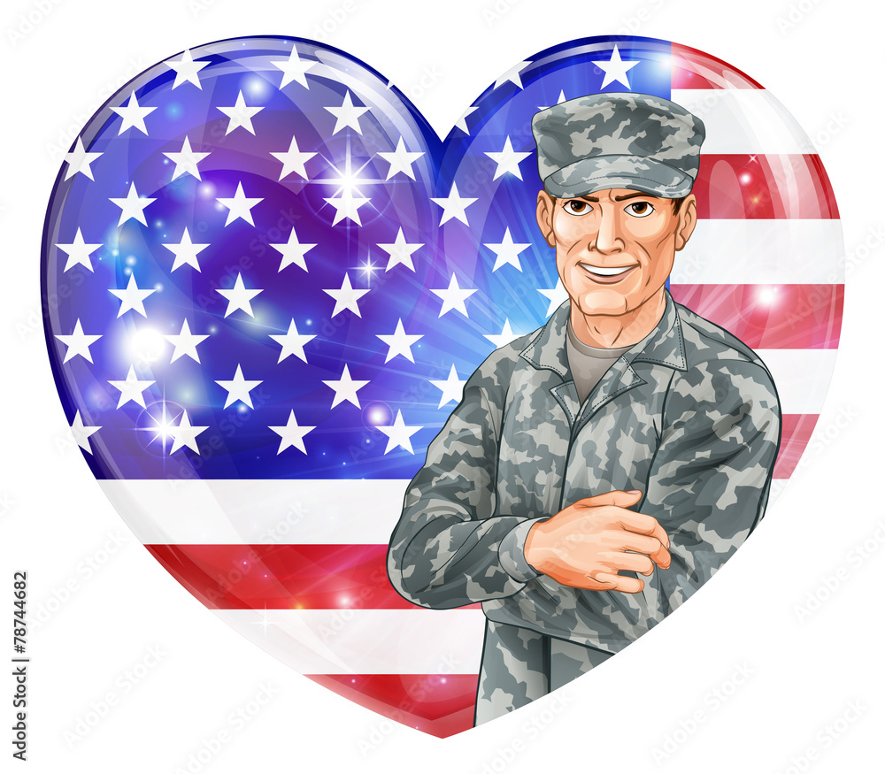 Soldier and heart US flag Soldier and heart US flag