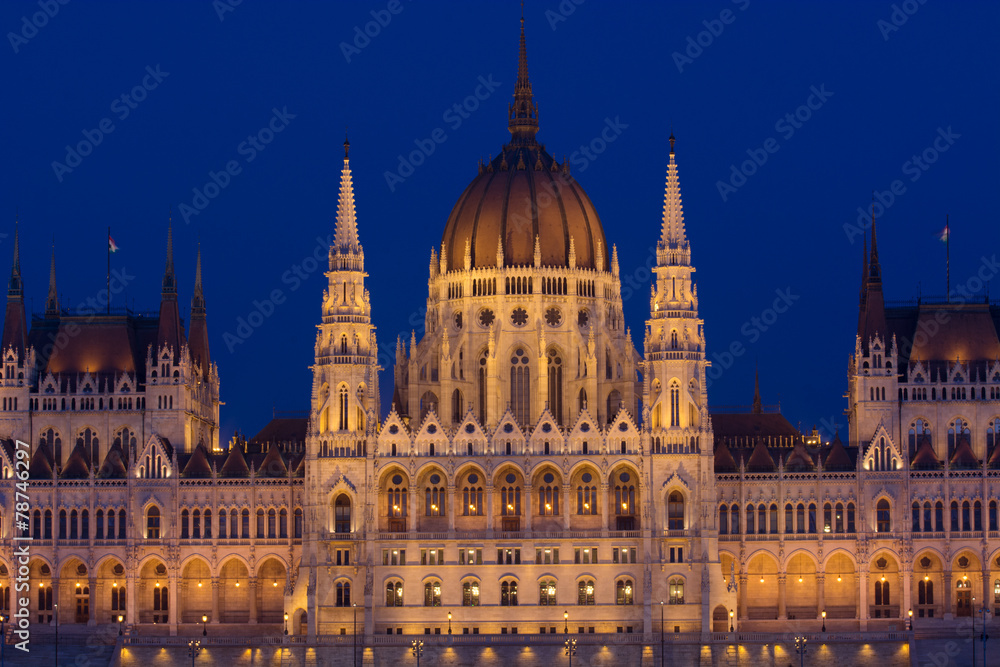Budapest Parliament in Hungary at evening blue hour