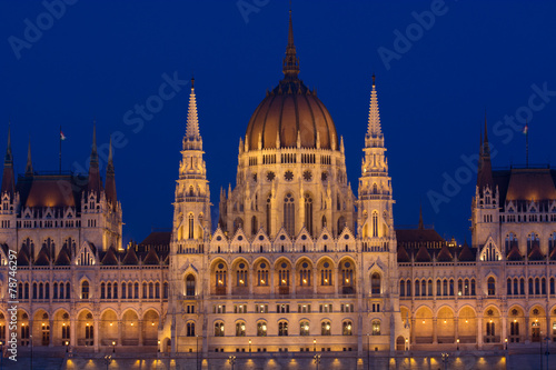 Budapest Parliament in Hungary at evening blue hour