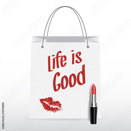 Vector shopping bag with lipstick Life is Good