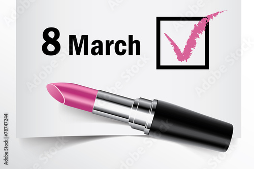 Tick box with lipstick, 8 March concept of woman choice
