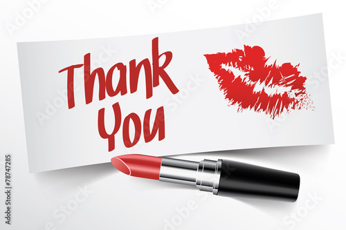 Thank You written on note by lipstick with kiss