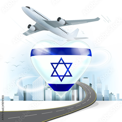 travel and transport concept with Israel flag on heart