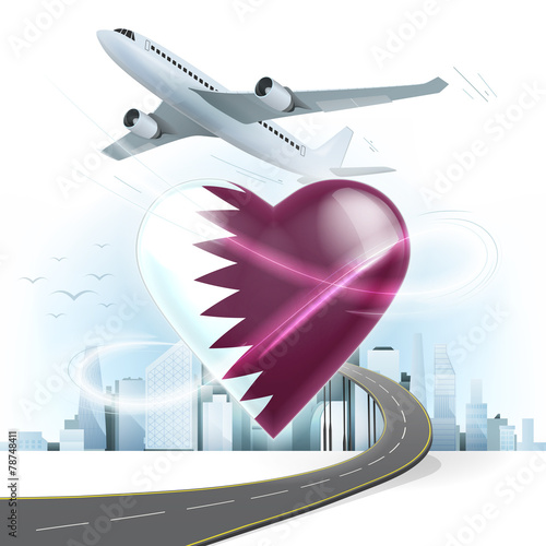travel and transport concept with Qatar flag on heart