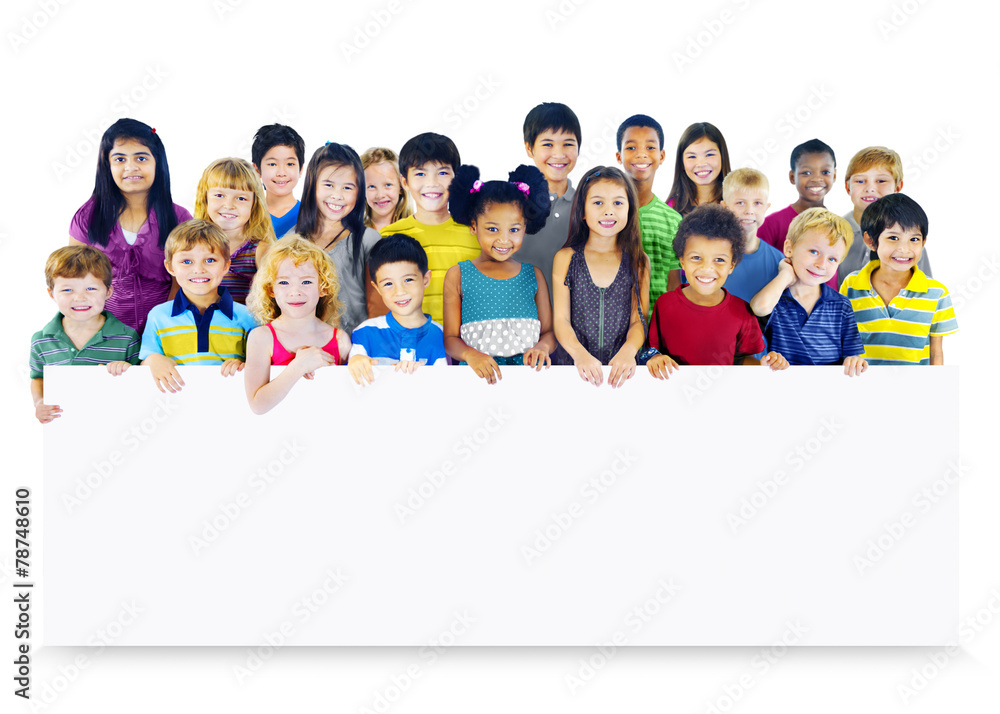 Multi-Ethnic Group Children Empty Banner Concept Multi-Ethnic Group Children Empty Banner Concept
