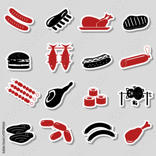 meat food color stickers and symbols set eps10