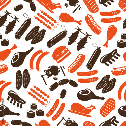 meat food icons and symbols color seamless pattern eps10