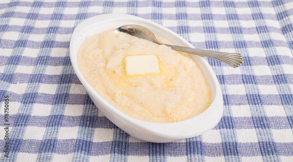 Oval Bowl of Corn Grits on Angle