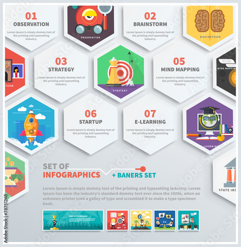 Icons infographic of headwork, strategy, start up